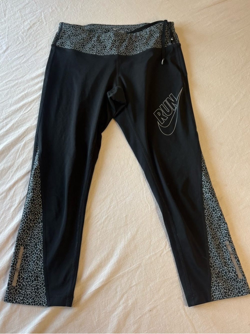 Nike Black Leggings with Gray Leopard Print Waistband